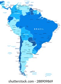 South America map - highly detailed vector illustration