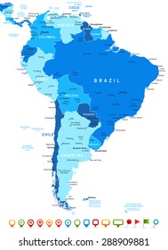 South America map - highly detailed vector illustration