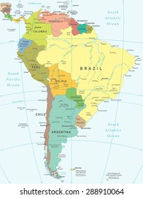 South America map - highly detailed vector illustration