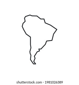 South America map icon isolated on white background. South America outline map. Simple line icon. Vector illustration