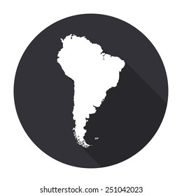 south america map icon with long shadow - vector round button