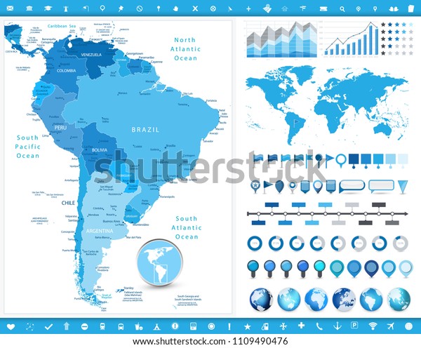 South America Map and infographic elements.\
Detailed vector illustration of\
map.