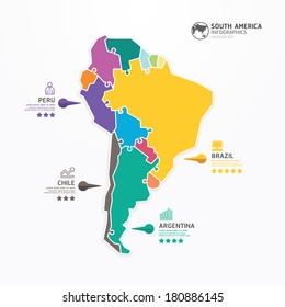 South america Map Infographic Template jigsaw concept banner. vector illustration