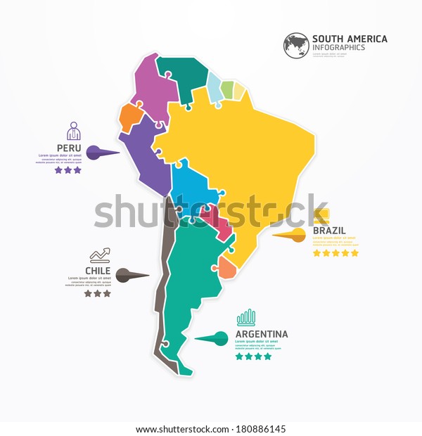 South America Map Infographic Template Jigsaw Stock Vector