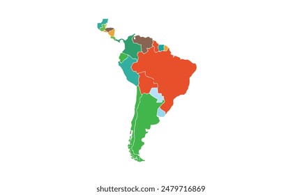 Mapa de Sudamérica aislado estilo colorido moderno. para diseños de Sitio web, fondo, educación, preciso, personalizable, Viajes por todo el mundo, silueta de mapa de fondo, geografía de la tierra, política, informes.