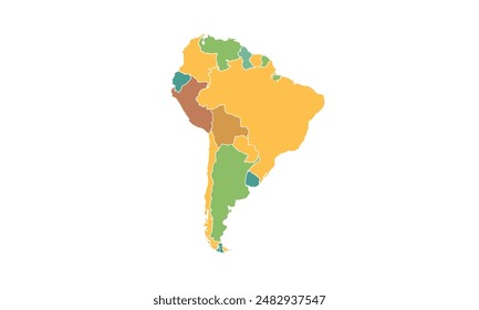 Mapa de Sudamérica aislado estilo colorido moderno. para diseños de Sitio web, fondo, educación, preciso, personalizable, Viajes por todo el mundo, fondo de silueta de mapa, geografía de la tierra, política, informes. 