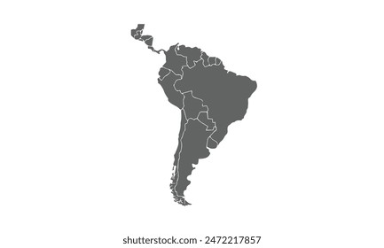south america map isolated on white background. for website layouts, reports, annual infographics, world,travel around the world, map silhouette backdrop.