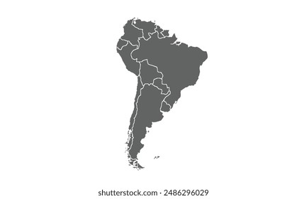 Mapa de Sudamérica aislado sobre fondo blanco. para diseños de Sitio web, fondo, educación, preciso, personalizable, Viajes por todo el mundo, silueta de mapa de fondo, geografía de la tierra, política, informes.