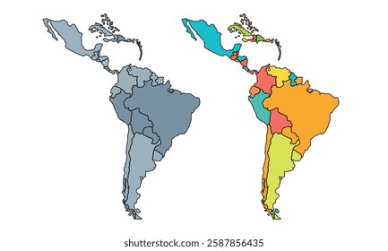 South America map isolated on white background.Color Separated by Country.