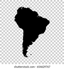 South America map isolated on transparent background. Black map for your design. Vector illustration, easy to edit.