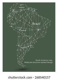 South America Map. Molecule Structure Stylized Design.