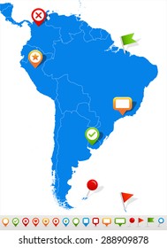 South America map and navigation icons - Illustration