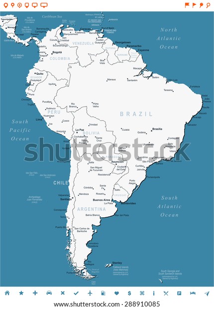 South America Map Navigation Labels Illustration Stock Vector (Royalty ...