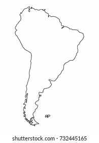 South America map outline graphic freehand drawing on white background. Vector illustration.