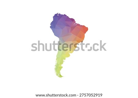 South America Map - Polygon Style Vector Illustration in Rainbow Gradient, Low Poly Multicolor Geometric Design, Isolated on White Background, Suitable for Reports, and Creative Projects.