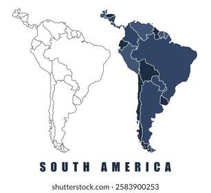 South America map regions border outline vector set