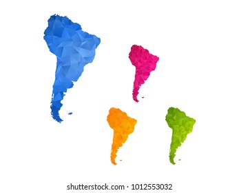 South America map - Set of geometric rumpled triangular low poly style gradient graphic background , polygonal design for your ,Vector eps 10.