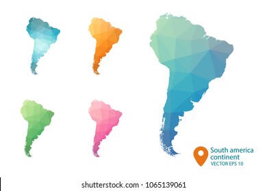 South America Map - Set of geometric rumpled triangular low poly style gradient graphic background , polygonal design for your . Vector illustration eps 10.