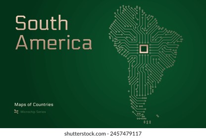 South America Map with Shown in a Microchip Pattern. E-government. Continent Vector maps. Microchip Series