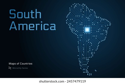 South America Map with Shown in a Microchip Pattern. E-government. Continent Vector maps. Microchip Series