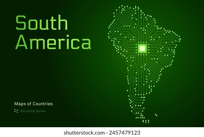 South America Map with Shown in a Microchip Pattern. E-government. Continent Vector maps. Microchip Series