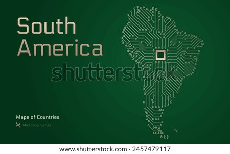 South America Map with Shown in a Microchip Pattern. E-government. Continent Vector maps. Microchip Series