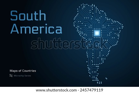 South America Map with Shown in a Microchip Pattern. E-government. Continent Vector maps. Microchip Series