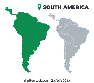 South America map simple flat outline vector set