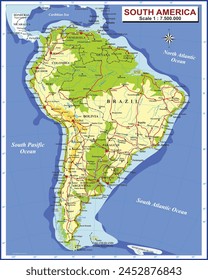 South America map for students and everyone. Editable and ready to print.