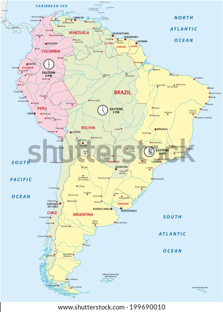 South America Map Time Zones Stock Vector Royalty Free 199690010