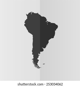 South America map vector icon. Effect of folded paper. Flat design