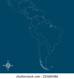 South America Map - Vector Map of South America with north arrow