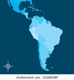 South America Map - Vector Map of South America with north arrow