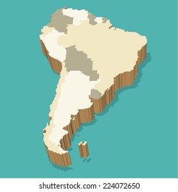 South America Map Vector Three Dimensional