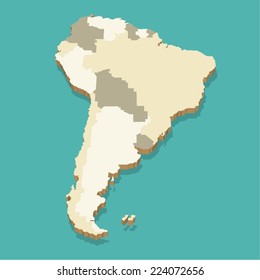 South America Map Vector Three Dimensional