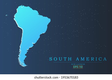 South America Map - World Map International vector template with 3d, gradient blue color and stars isolated on galaxy background - Vector illustration eps 10