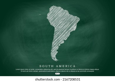 South America Map - World Map International vector template with white outline graphic sketch and old school style  isolated on Green Chalkboard background - Vector illustration eps 10