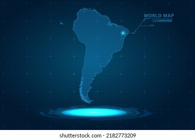 South America Map - World Map International vector template with Hologram in perspective style and HUD, GUI, UI interface isolated on blue background for design - Vector illustration eps 10