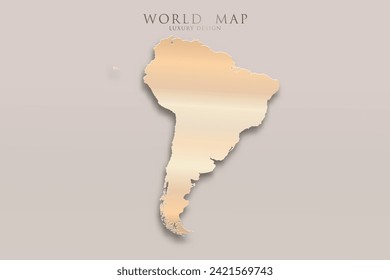 Mapa de Sudamérica - Mapa mundial Planilla vectorial internacional con 3D, diseño de lujo dorado incluyendo sombra sobre fondo brillante para diseño, educación, sitio web, infografía - Ilustración vectorial eps 10