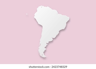 Mapa de Sudamérica - Mapa mundial Planilla vectorial internacional con estilo de corte de papel que incluye sombra y color blanco sobre fondo rosa para diseño, educación, sitio web - Ilustración vectorial eps 10