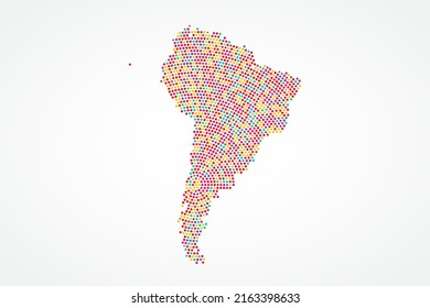 South America Map - World map vector template with colorful dots, grid, grunge, halftone style isolated on white background for education, infographic, design, website - Vector illustration eps 10