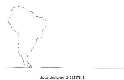 South America one line continuous. Line art South America silhouette. Hand drawn vector art.