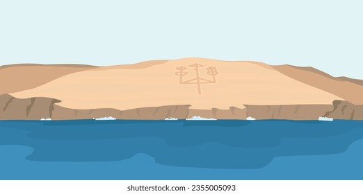 South America, Peru, Ica. Nazca line, candelabra. Vectorial Illustration