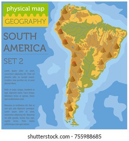 South America physical map elements. Build your own geography info graphic collection. Vector illustration