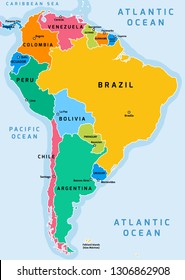 South America political division map - vector illustration.