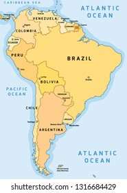 South America political division map - vector illustration.