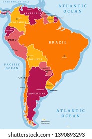 South America Political Division Map - Vector Illustration.