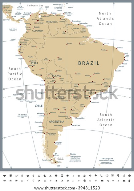 South America Political Map Glyph Icons Stock Vector Royalty Free