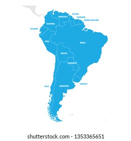 Región de Sudamérica. Mapa de países del sur de América. Ilustración vectorial.