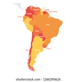 South America Region. Map of countries in southern America. Vector illustration.